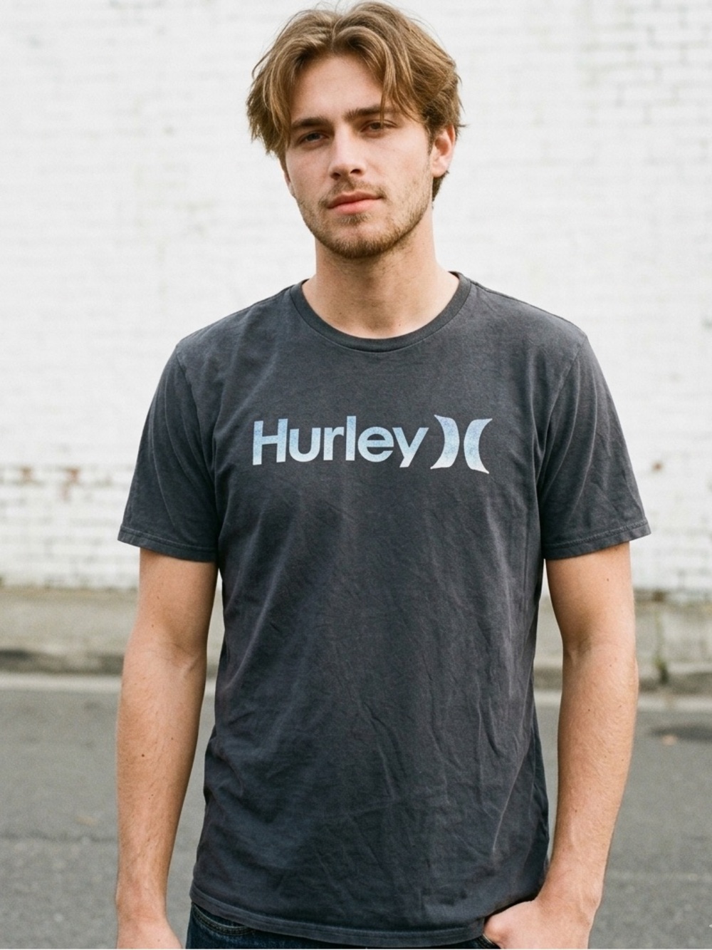Y2K Hurley Shirt Men XL Faded Black Spellout Logo Graphic Tee Surf Skate